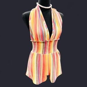 Chaser Rainbow Stripes French Terry Romper XS